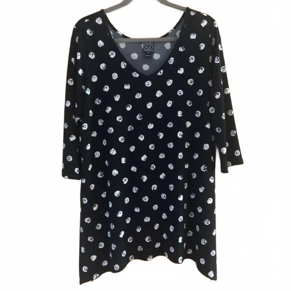 NEW CLARA SUN WOO women's rose print tunic in black & white